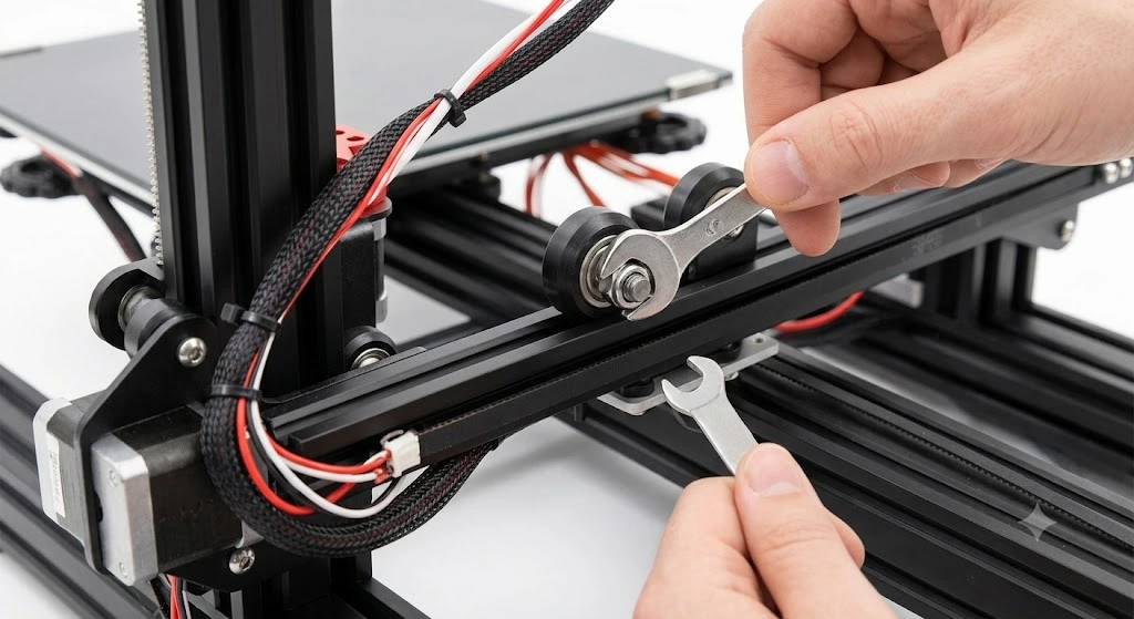 Ajuste de correas y ruedas en los ejes X y Y de una impresora 3D