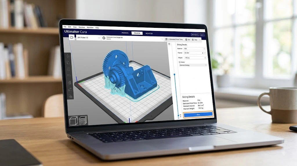Captura de pantalla de un archivo en formato STL cargado en un software laminador de impresión 3D